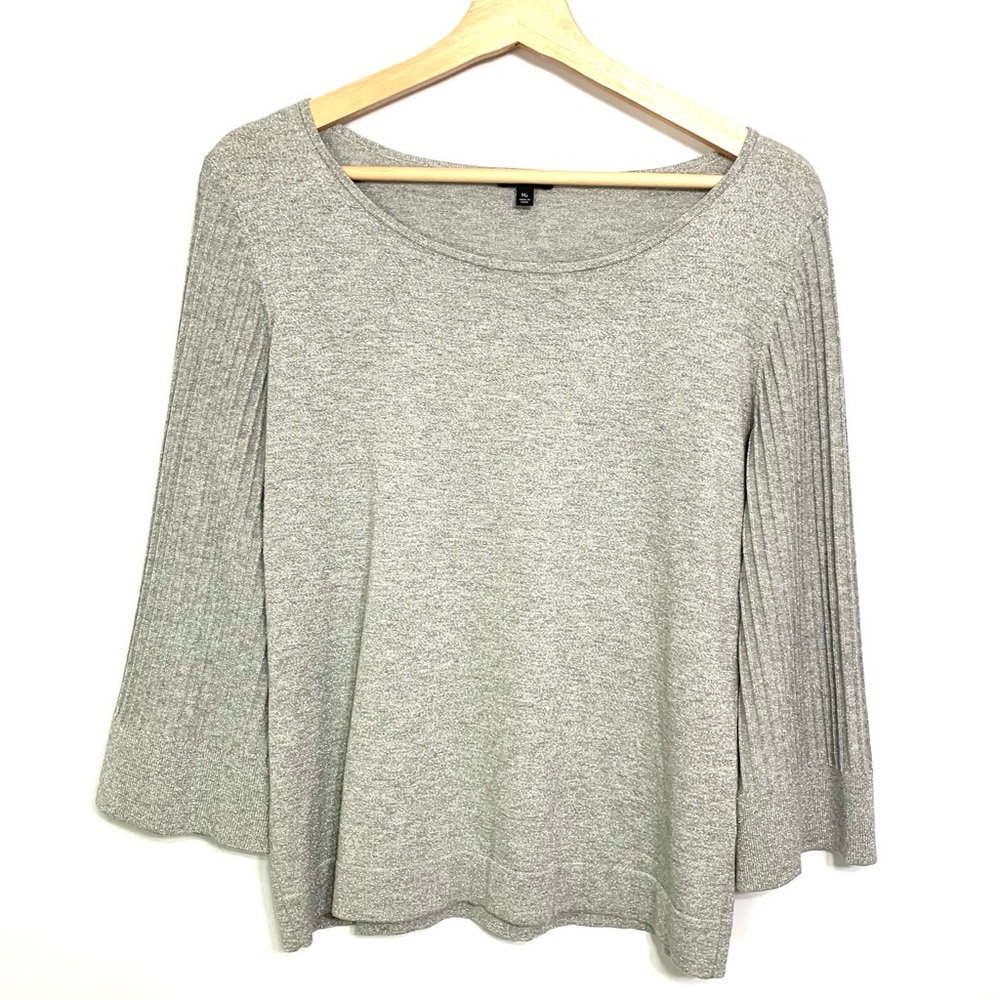 Talbots Petite Shimmering Silver Metallic Flared Sleeve Sweater Size Medium